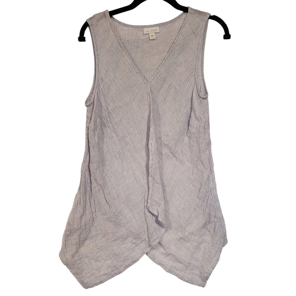 J. Jill Purejill Crinkled Linen Lagenlook Light Hyacinth Sleeveless Tunic Tank S - Picture 2 of 10